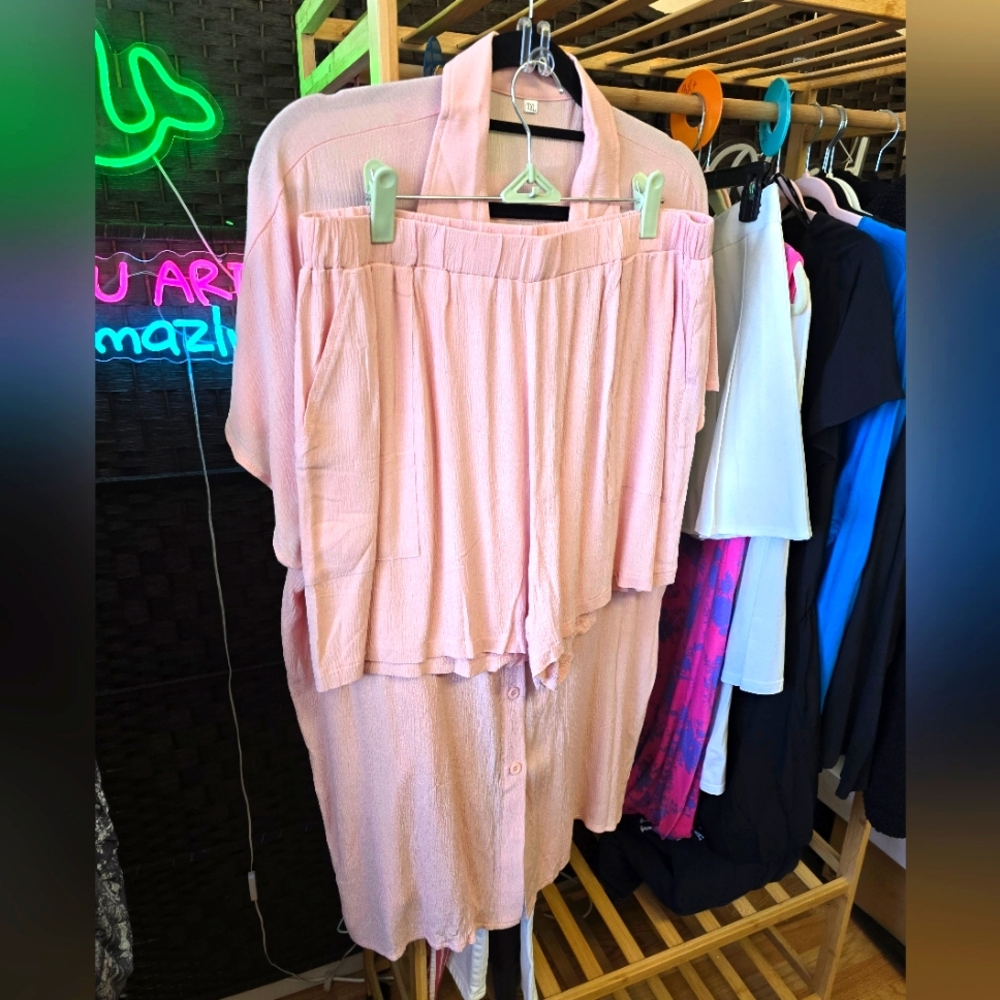 Women’s Pink Two-Piece Lounge Set - Soft Knit Sleepwear